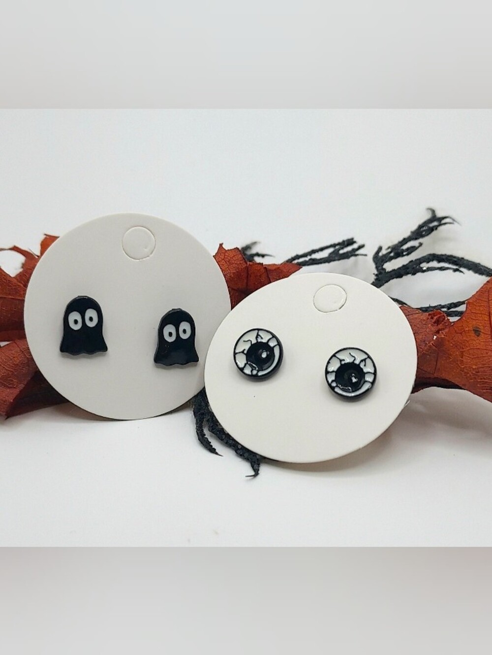 Black Ghost and Eyeball Mini Stud Earring Set - Halloween Fun NWT